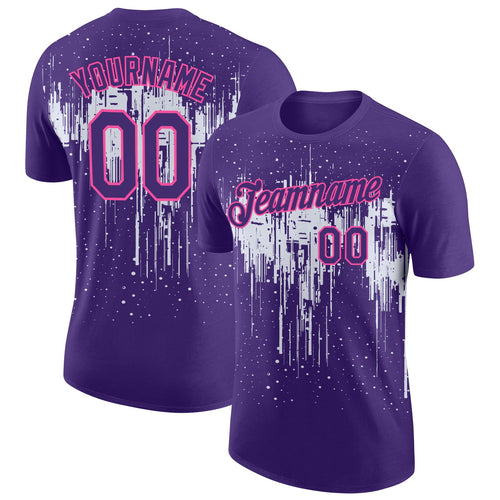 Custom Purple White-Pink Dripping Splatter Paint Performance T-Shirt