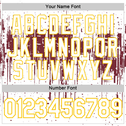 Custom White Burgundy-Yellow Dripping Splatter Paint Performance T-Shirt