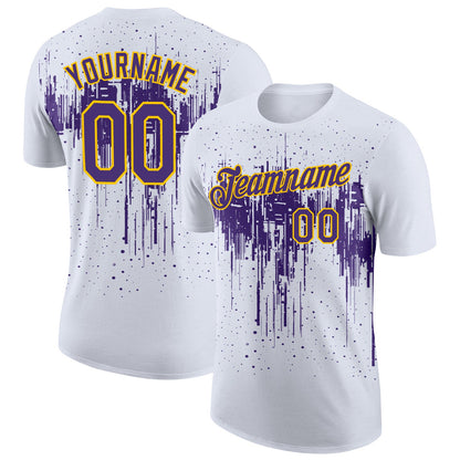 Custom White Purple-Yellow Dripping Splatter Paint Performance T-Shirt
