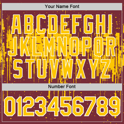 Custom Burgundy Yellow-White Dripping Splatter Paint Performance T-Shirt