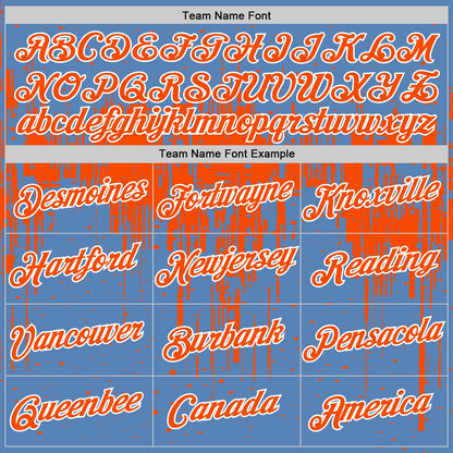 Custom Light Blue Orange-White Dripping Splatter Paint Performance T-Shirt