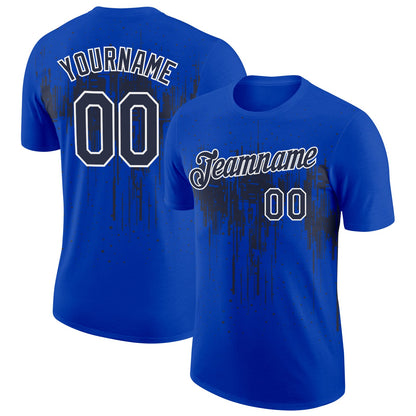 Custom Thunder Blue Navy-White Dripping Splatter Paint Performance T-Shirt