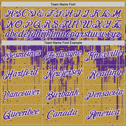 Custom Old Gold Purple-White Dripping Splatter Paint Performance T-Shirt