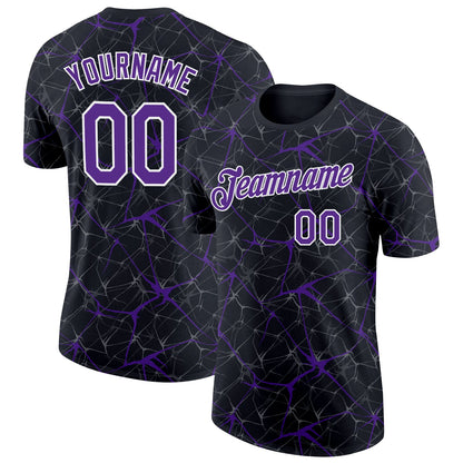 Custom Black Purple Gray-White Abstract Network Crackle Performance T-Shirt