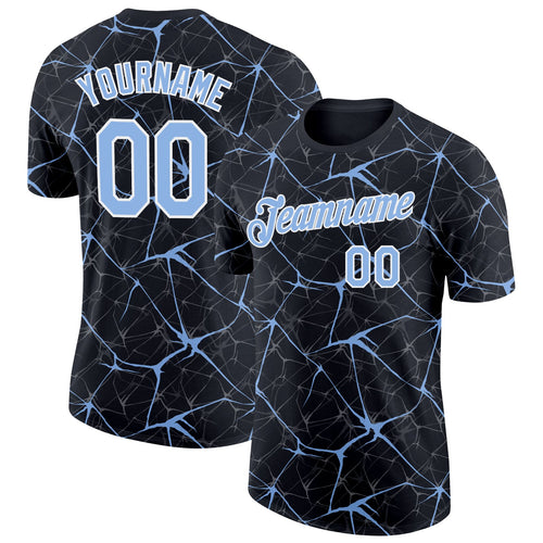 Custom Black Light Blue Gray-White Abstract Network Crackle Performance T-Shirt
