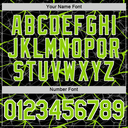 Custom Black Neon Green Gray-White Abstract Network Crackle Performance T-Shirt