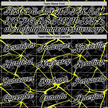 Custom Black Neon Yellow Gray-White Abstract Network Crackle Performance T-Shirt