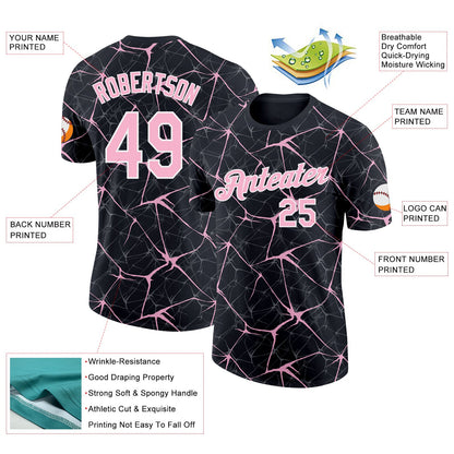 Custom Black Light Pink Gray-White Abstract Network Crackle Performance T-Shirt