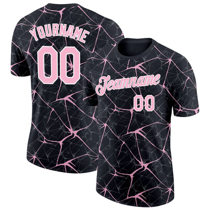 Custom Black Light Pink Gray-White Abstract Network Crackle Performance T-Shirt