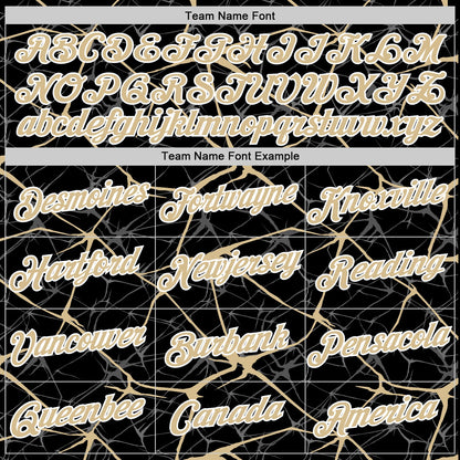 Custom Black Vegas Gold Gray-White Abstract Network Crackle Performance T-Shirt