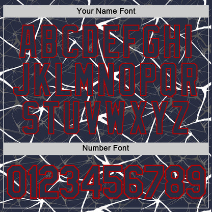 Custom Navy White Gray-Red Abstract Network Crackle Performance T-Shirt