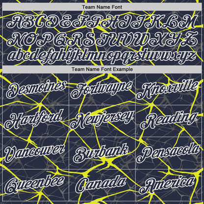 Custom Navy Neon Yellow Gray-White Abstract Network Crackle Performance T-Shirt
