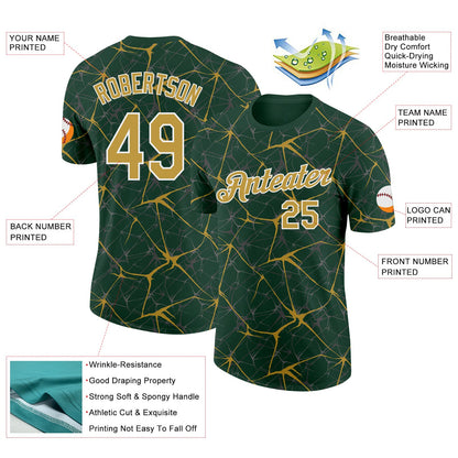 Custom Green Old Gold Gray-White Abstract Network Crackle Performance T-Shirt