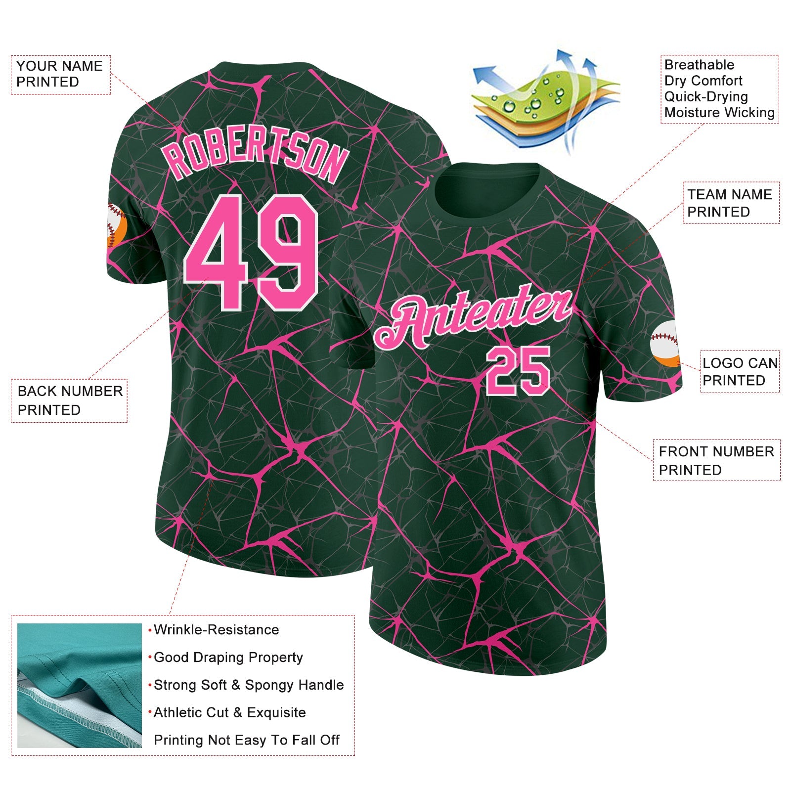 Custom Green Pink Gray-White Abstract Network Crackle Performance T-Shirt