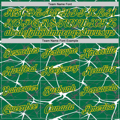 Custom Kelly Green White Gray-Yellow Abstract Network Crackle Performance T-Shirt