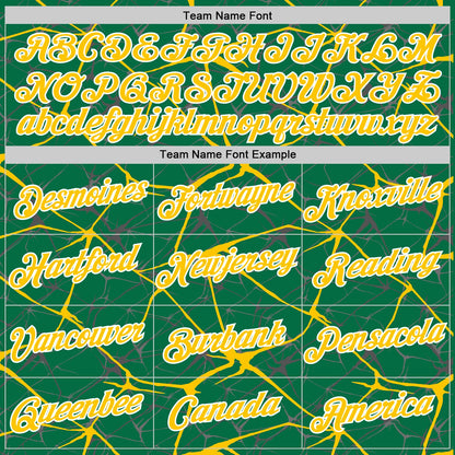 Custom Kelly Green Yellow Gray-White Abstract Network Crackle Performance T-Shirt