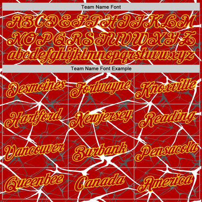 Custom Red White Gray-Yellow Abstract Network Crackle Performance T-Shirt