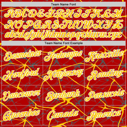 Custom Red Yellow Gray-White Abstract Network Crackle Performance T-Shirt