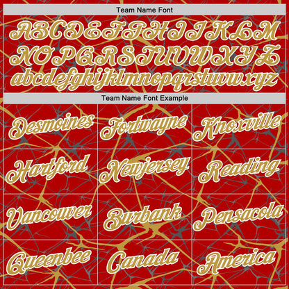 Custom Red Old Gold Gray-White Abstract Network Crackle Performance T-Shirt