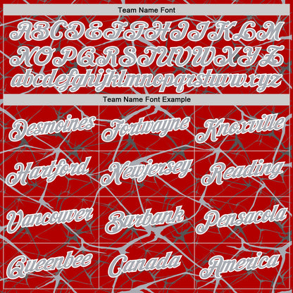 Custom Red Gray-White Abstract Network Crackle Performance T-Shirt