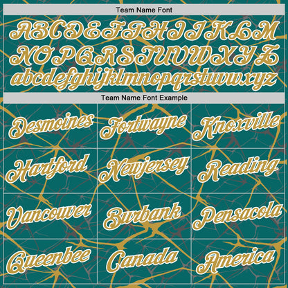 Custom Teal Old Gold Gray-White Abstract Network Crackle Performance T-Shirt