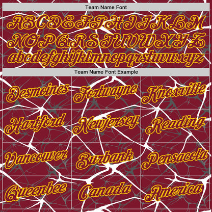 Custom Crimson White Gray-Yellow Abstract Network Crackle Performance T-Shirt