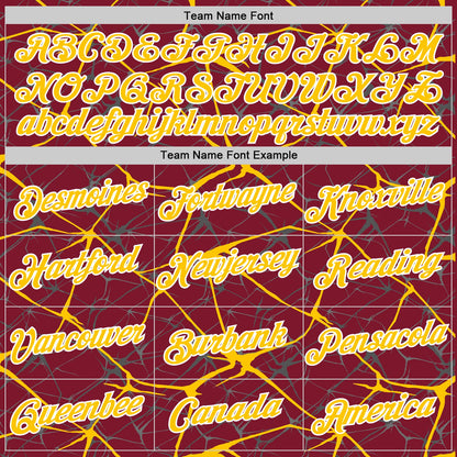 Custom Crimson Yellow Gray-White Abstract Network Crackle Performance T-Shirt