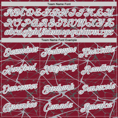 Custom Crimson Gray-White Abstract Network Crackle Performance T-Shirt