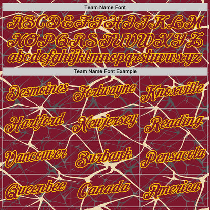 Custom Crimson Cream Gray-Yellow Abstract Network Crackle Performance T-Shirt