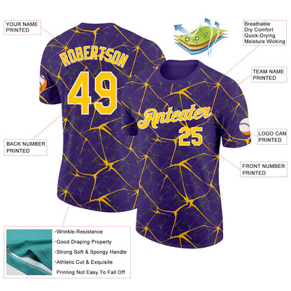 Custom Purple Yellow Gray-White Abstract Network Crackle Performance T-Shirt