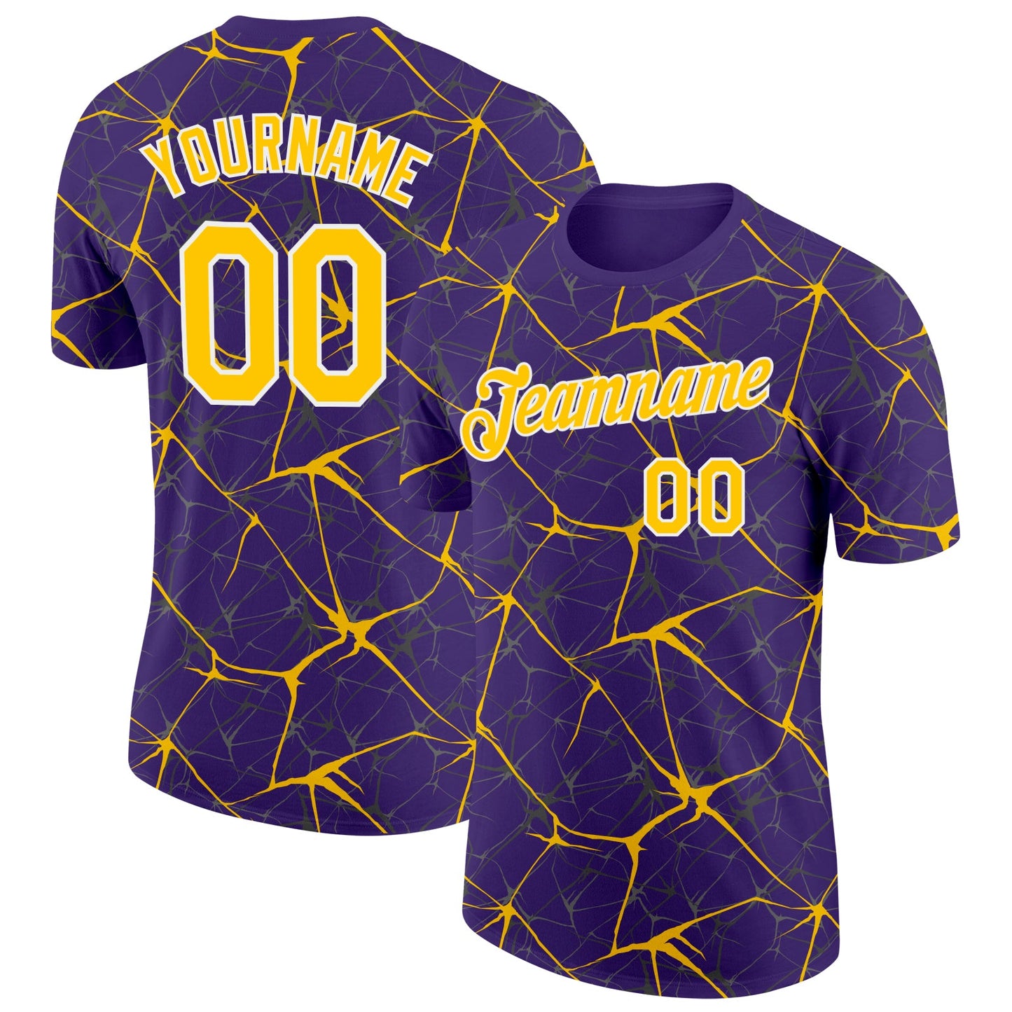Custom Purple Yellow Gray-White Abstract Network Crackle Performance T-Shirt