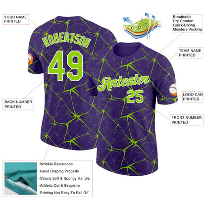 Custom Purple Neon Green Gray-White Abstract Network Crackle Performance T-Shirt