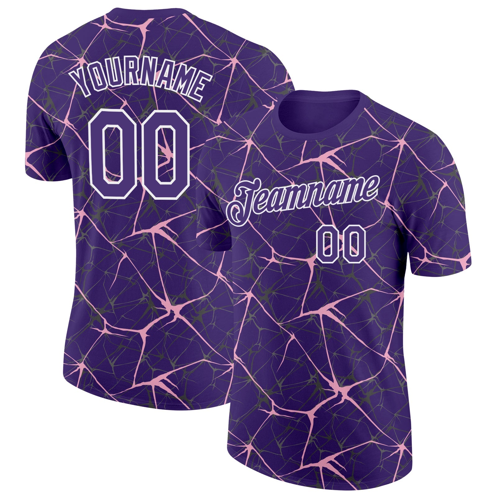 Custom Purple Light Pink Gray-White Abstract Network Crackle Performance T-Shirt