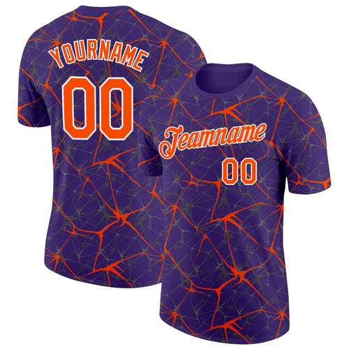 Custom Purple Orange Gray-White Abstract Network Crackle Performance T-Shirt