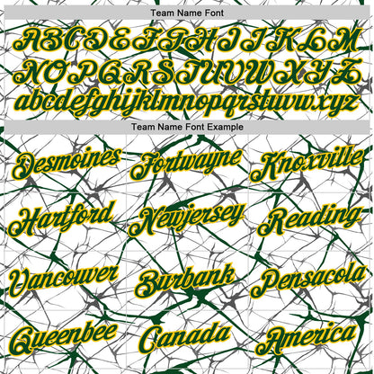 Custom White Green Gray-Yellow Abstract Network Crackle Performance T-Shirt