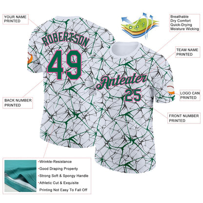 Custom White Kelly Green Gray-Pink Abstract Network Crackle Performance T-Shirt
