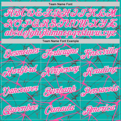 Custom Aqua Pink Gray-White Abstract Network Crackle Performance T-Shirt