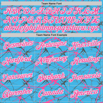 Custom Sky Blue Pink Gray-White Abstract Network Crackle Performance T-Shirt
