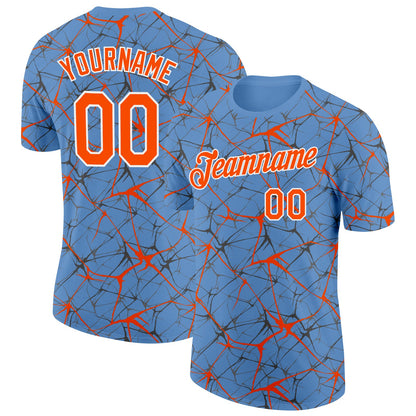 Custom Light Blue Orange Gray-White Abstract Network Crackle Performance T-Shirt