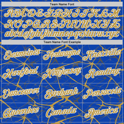 Custom Thunder Blue Old Gold Gray-White Abstract Network Crackle Performance T-Shirt