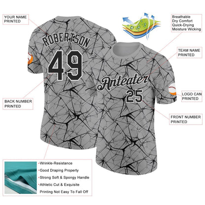 Custom Gray Black-White Abstract Network Crackle Performance T-Shirt