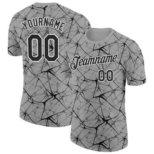 Custom Gray Black-White Abstract Network Crackle Performance T-Shirt