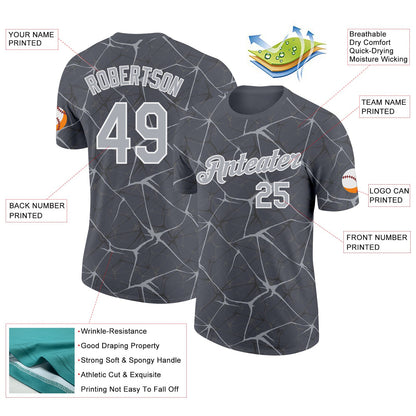 Custom Steel Gray Gray-White Abstract Network Crackle Performance T-Shirt