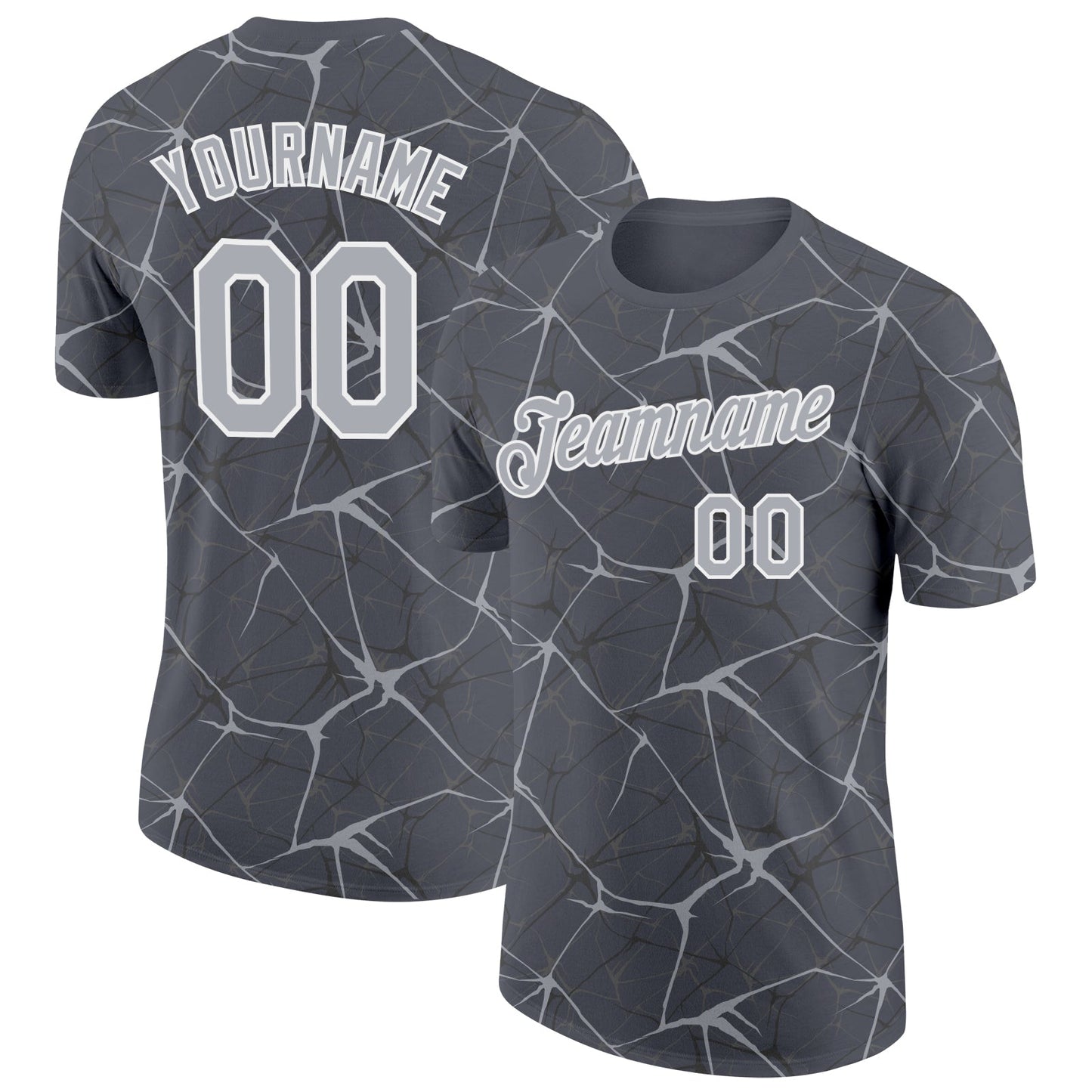 Custom Steel Gray Gray-White Abstract Network Crackle Performance T-Shirt