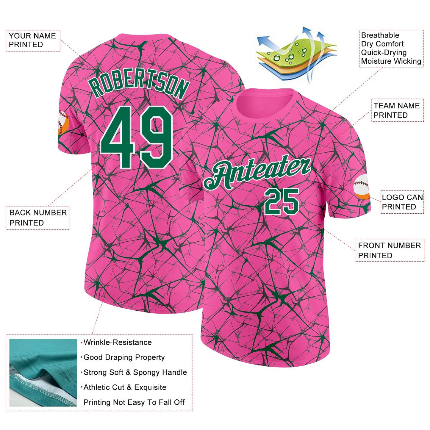 Custom Pink Kelly Green Gray-White Abstract Network Crackle Performance T-Shirt