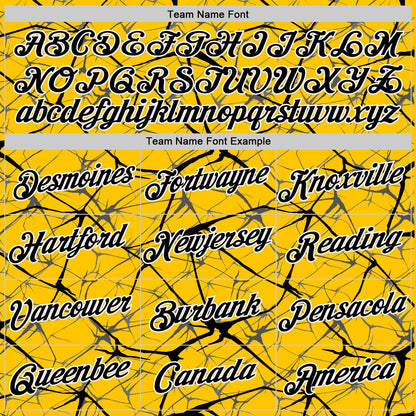 Custom Yellow Black Gray-White Abstract Network Crackle Performance T-Shirt