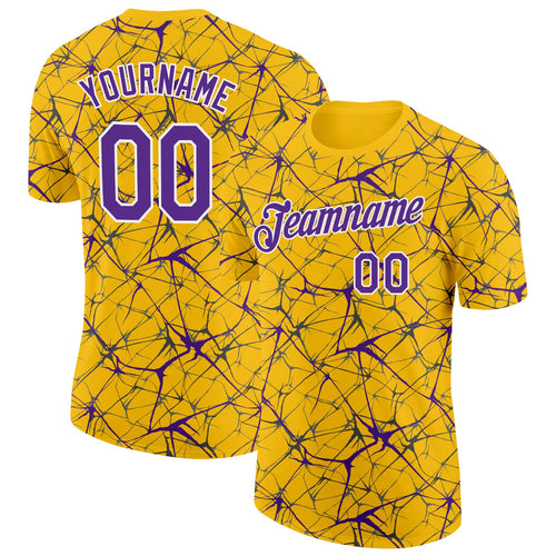 Custom Yellow Purple Gray-White Abstract Network Crackle Performance T-Shirt