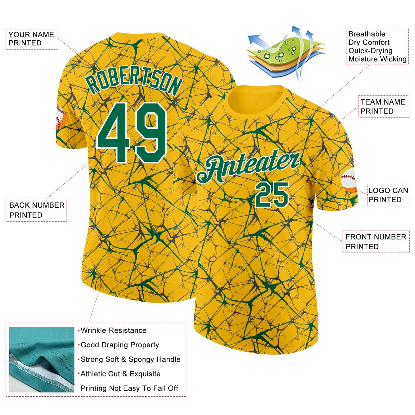 Custom Yellow Kelly Green Gray-White Abstract Network Crackle Performance T-Shirt