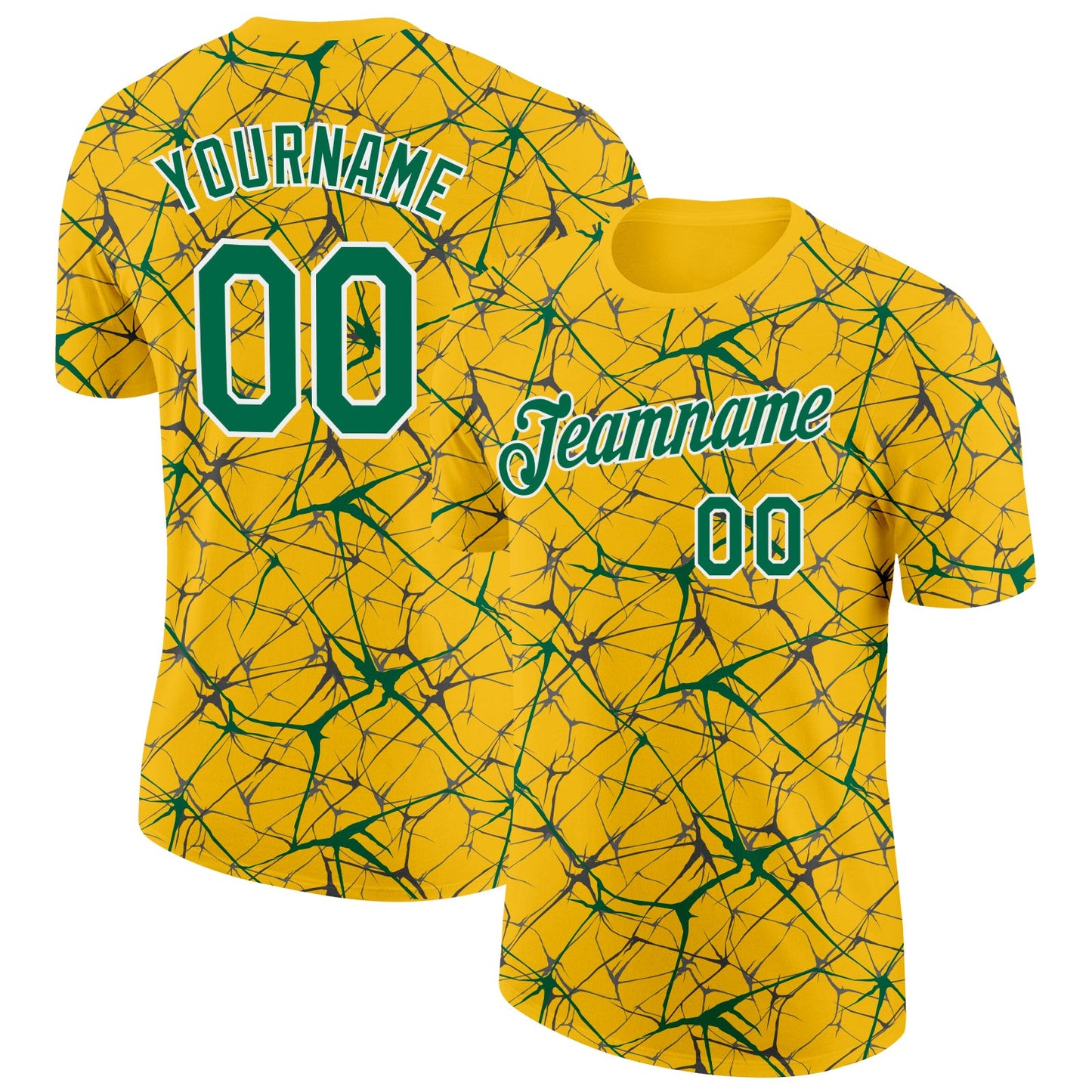 Custom Yellow Kelly Green Gray-White Abstract Network Crackle Performance T-Shirt