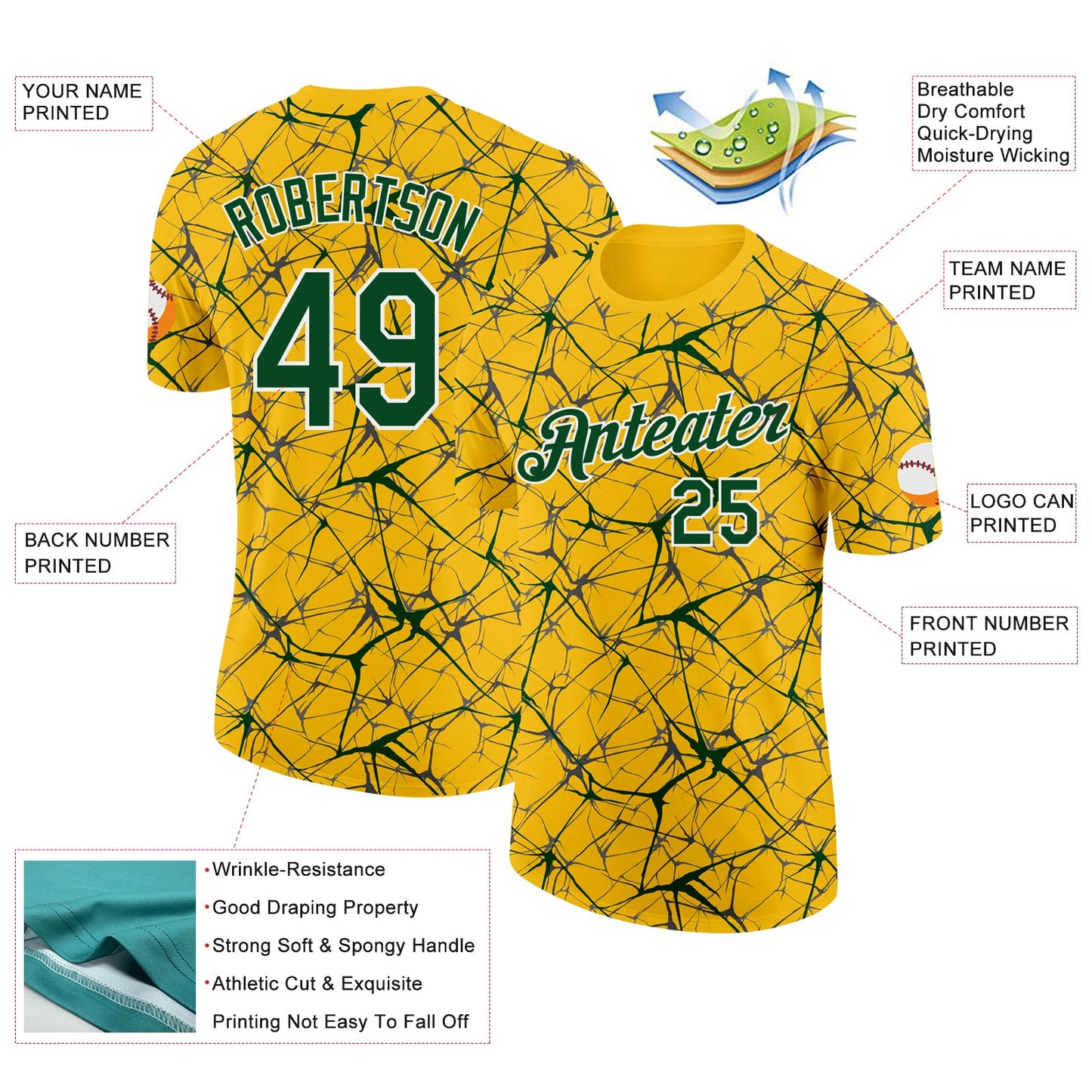 Custom Yellow Green Gray-White Abstract Network Crackle Performance T-Shirt